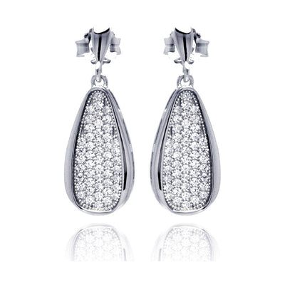 Sterling Silver Rhodium Plated Micro Pave Clear Teardrop Dangling Shaped Stud Earring With CZ Stones