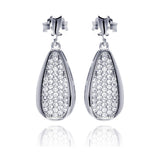 Sterling Silver Rhodium Plated Micro Pave Clear Teardrop Dangling Shaped Stud Earring With CZ Stones