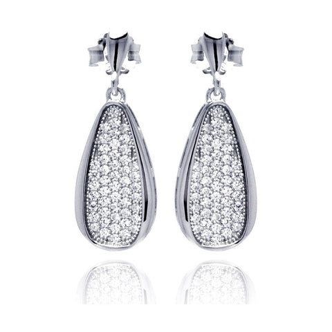 Sterling Silver Rhodium Plated Micro Pave Clear Teardrop Dangling Shaped Stud Earring With CZ Stones