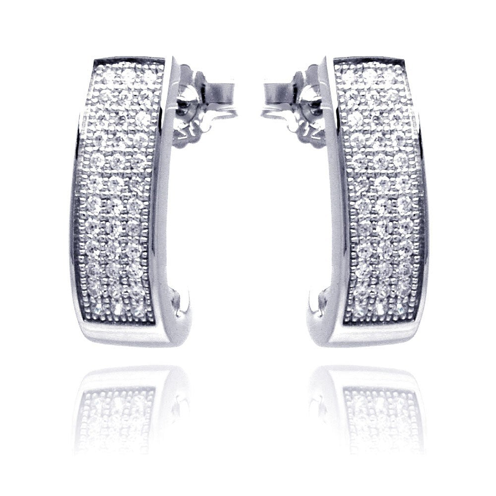 Sterling Silver Rhodium Plated Micro Pave Clear Rectangle Shaped Stud Earring With CZ Stones