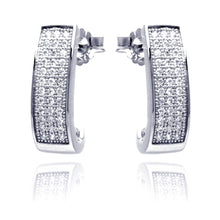 Load image into Gallery viewer, Sterling Silver Rhodium Plated Micro Pave Clear Rectangle Shaped Stud Earring With CZ Stones