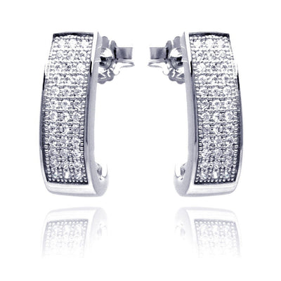 Sterling Silver Rhodium Plated Micro Pave Clear Rectangle Shaped Stud Earring With CZ Stones
