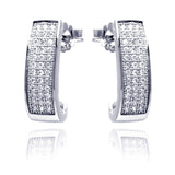 Sterling Silver Rhodium Plated Micro Pave Clear Rectangle Shaped Stud Earring With CZ Stones