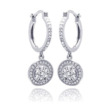 Load image into Gallery viewer, Sterling Silver Rhodium Plated Micro Pave Clear Round CZ Wire Dangling Huggie Earrings
