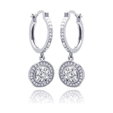 Sterling Silver Rhodium Plated Micro Pave Clear Round CZ Wire Dangling Huggie Earrings