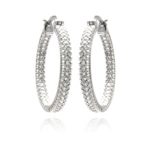 Load image into Gallery viewer, Sterling Silver Rhodium Plated Micro Pave Shape Hoop Earrings With CZ Stones