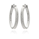 Sterling Silver Rhodium Plated Micro Pave Shape Hoop Earrings With CZ Stones