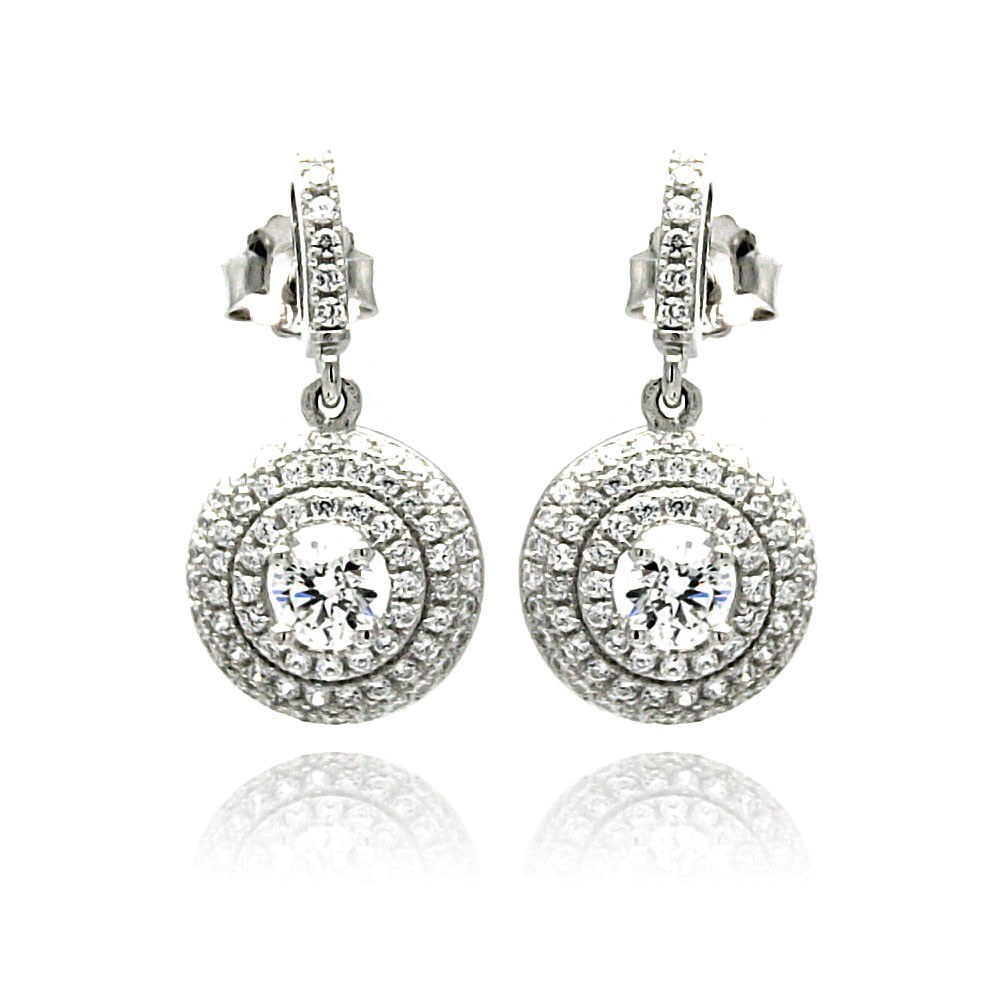 Sterling Silver Rhodium Plated Micro Pave Round Shaped Stud Earring With CZ Stones