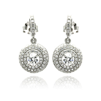 Sterling Silver Rhodium Plated Micro Pave Round Shaped Stud Earring With CZ Stones