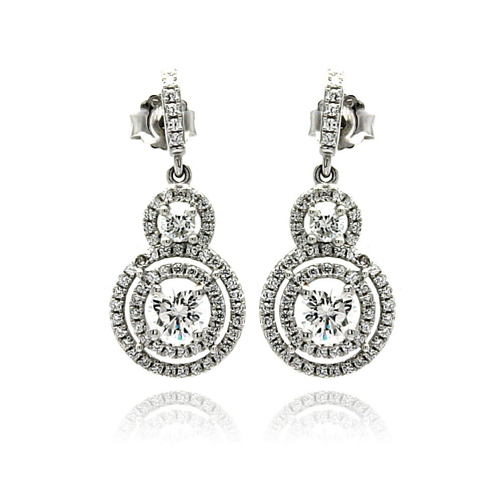 Sterling Silver Rhodium Plated Micro Pave Graduate Circle Dangling Shaped Stud Earring With CZ Stones