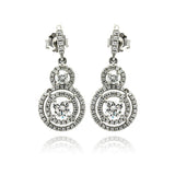 Sterling Silver Rhodium Plated Micro Pave Graduate Circle Dangling Shaped Stud Earring With CZ Stones