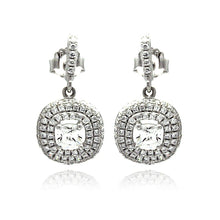 Load image into Gallery viewer, Sterling Silver Rhodium Plated Micro Pave Round Dangling Shaped Stud Earring With CZ Stones