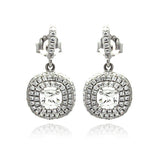 Sterling Silver Rhodium Plated Micro Pave Round Dangling Shaped Stud Earring With CZ Stones