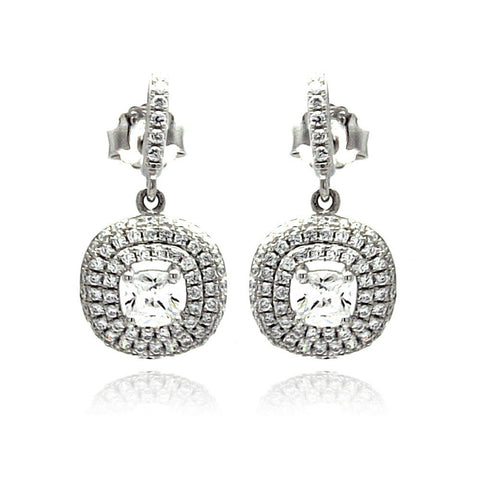 Sterling Silver Rhodium Plated Micro Pave Round Dangling Shaped Stud Earring With CZ Stones