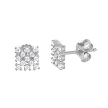 Load image into Gallery viewer, Sterling Silver Rhodium Plated Small Micro Pave Square Checkered Stud Earring with Friction Back Post