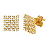 Sterling Silver Nickle Free Gold Plated Checkered Shaped  Stud Earrings With CZ Stones
