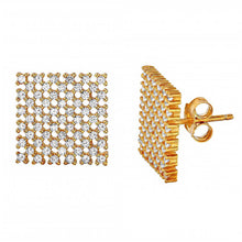 Load image into Gallery viewer, Sterling Silver Nickle Free Rose Gold Plated Large Checkered Stud Earrings With CZ Stones