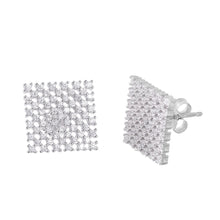 Load image into Gallery viewer, Sterling Silver Rhodium Plated Large Micro Pave Square Checkered Stud Earring with Friction Back Post