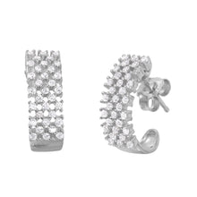 Load image into Gallery viewer, Sterling Silver Rhodium Plated Fancy  Micro Pave Checkered Half Hoop Stud Earring with Friction Back Post