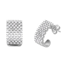 Load image into Gallery viewer, Sterling Silver Rhodium Plated Thick Micro Pave Checkered Half Hoop Stud Earring with Friction Back Post