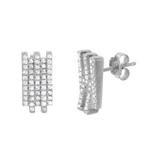 Load image into Gallery viewer, Sterling Silver Rhodium Plated Fancy Micro Pave Vertical Stacked Stud Earring with Friction Back Post