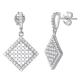 Sterling Silver Rhodium Plated Classy Micro Pave Diamond Shaped Stud Earring with Friction Back Post