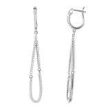 Sterling Silver Rhodium Plated Fancy Micro Pave Teardrop U-Hoop Earring