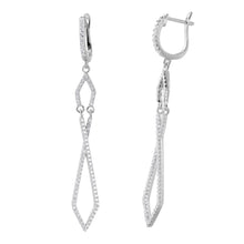 Load image into Gallery viewer, Sterling Silver Rhodium Plated Fancy Micro Pave Twisted Shaped U-Hoop Earring