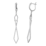 Sterling Silver Rhodium Plated Fancy Micro Pave Twisted Shaped U-Hoop Earring