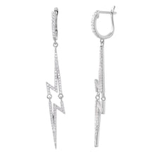 Load image into Gallery viewer, Sterling Silver Rhodium Plated Fancy Micro Pave Lightning U-Hoop Earring