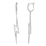 Sterling Silver Rhodium Plated Fancy Micro Pave Lightning U-Hoop Earring