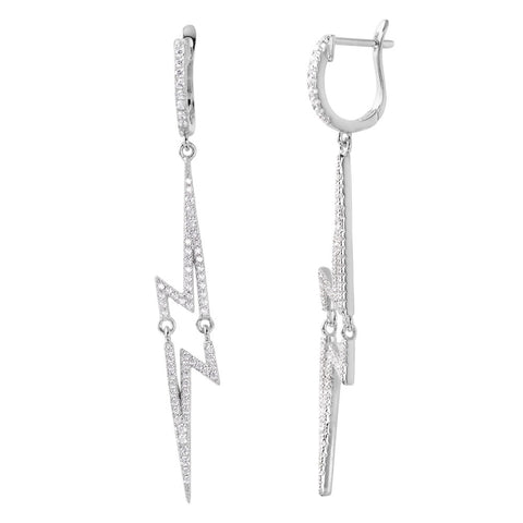 Sterling Silver Rhodium Plated Fancy Micro Pave Lightning U-Hoop Earring