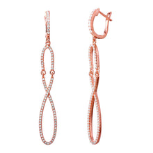 Load image into Gallery viewer, Sterling Silver Nickle Free Rose Gold Plated Dangling Figure Eight Shaped Huggie Earrings With CZ Stones