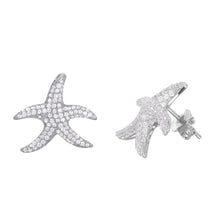 Load image into Gallery viewer, Sterling Silver Rhodium Plated Trendy Micro Pave Starfish Stud Earring with Friction Back Post