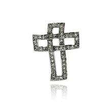 Load image into Gallery viewer, Sterling Silver Rhodium Plated Open Cross CZ Wire Hanging Pendant