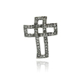 Sterling Silver Rhodium Plated Open Cross CZ Wire Hanging Pendant