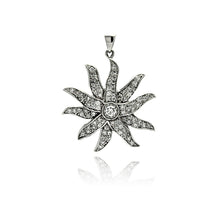 Load image into Gallery viewer, Sterling Silver Necklace with Fancy Sun Inlaid with Paved Clear Czs Pendant