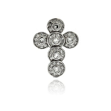 Load image into Gallery viewer, Sterling Silver Rhodium Plated Round Cross CZ Dangling Pendant