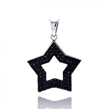 Load image into Gallery viewer, Sterling Silver Black Rhodium Plated Open Star Micro Pave CZ Pendant