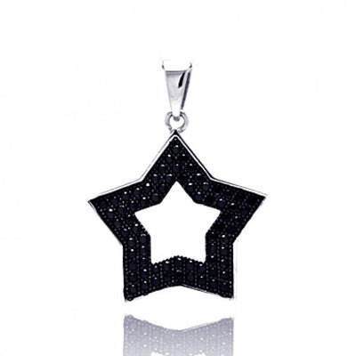 Sterling Silver Black Rhodium Plated Open Star Micro Pave CZ Pendant