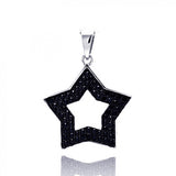 Sterling Silver Black Rhodium Plated Open Star Micro Pave CZ Pendant