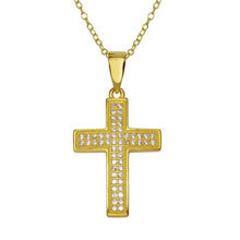 Load image into Gallery viewer, Sterling Silver Gold Plated Cross Inlay Micro Pave CZ Cross Pendant