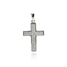 Load image into Gallery viewer, Sterling Silver Rhodium Plated Cross Inlay Micro Pave CZ Cross Pendant