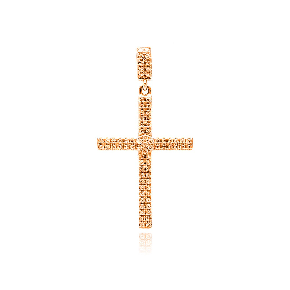 Sterling Silver Rose Gold Plated Cross Micro Pave CZ Dangling Pendant