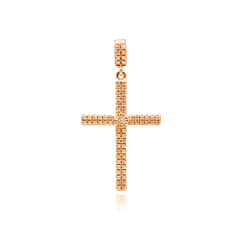 Sterling Silver Rose Gold Plated Cross Micro Pave CZ Dangling Pendant