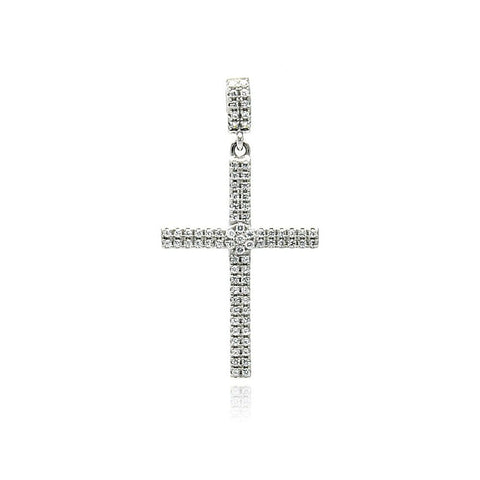 Sterling Silver Rhodium Plated Cross Micro Pave CZ Dangling Pendant