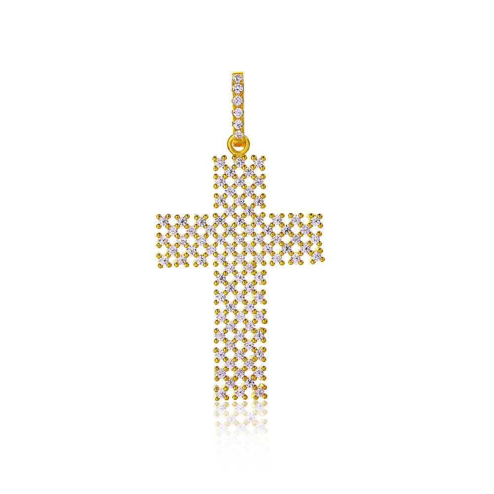 Sterling Silver Rose Gold Plated Open Checkered Cross CZ Pendant