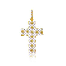 Load image into Gallery viewer, Sterling Silver Rose Gold Plated Open Checkered Cross CZ Pendant