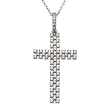 Load image into Gallery viewer, Sterling Silver Rhodium Plated Thin Open Checkered Cross CZ Pendant