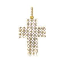 Load image into Gallery viewer, Sterling Silver Gold Plated Thick Open Checkered Cross CZ Pendant